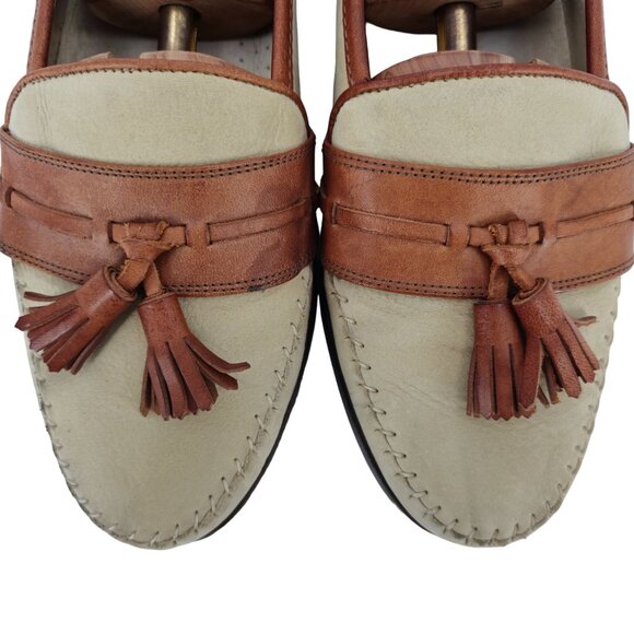 Belvedere Florence Italy Brown Beige Leather Tassel Loafers Men 10.5 Dress Shoes - Picture 2 of 11